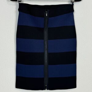 BCBGMaxAzria Blue Black Front Zip Bandage Skirt L